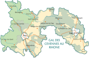 Carte du GAL Des Cévennes au Rhône