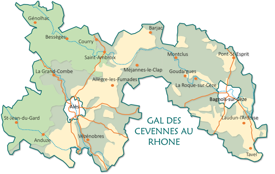 Carte du GAL Des Cévennes au Rhône